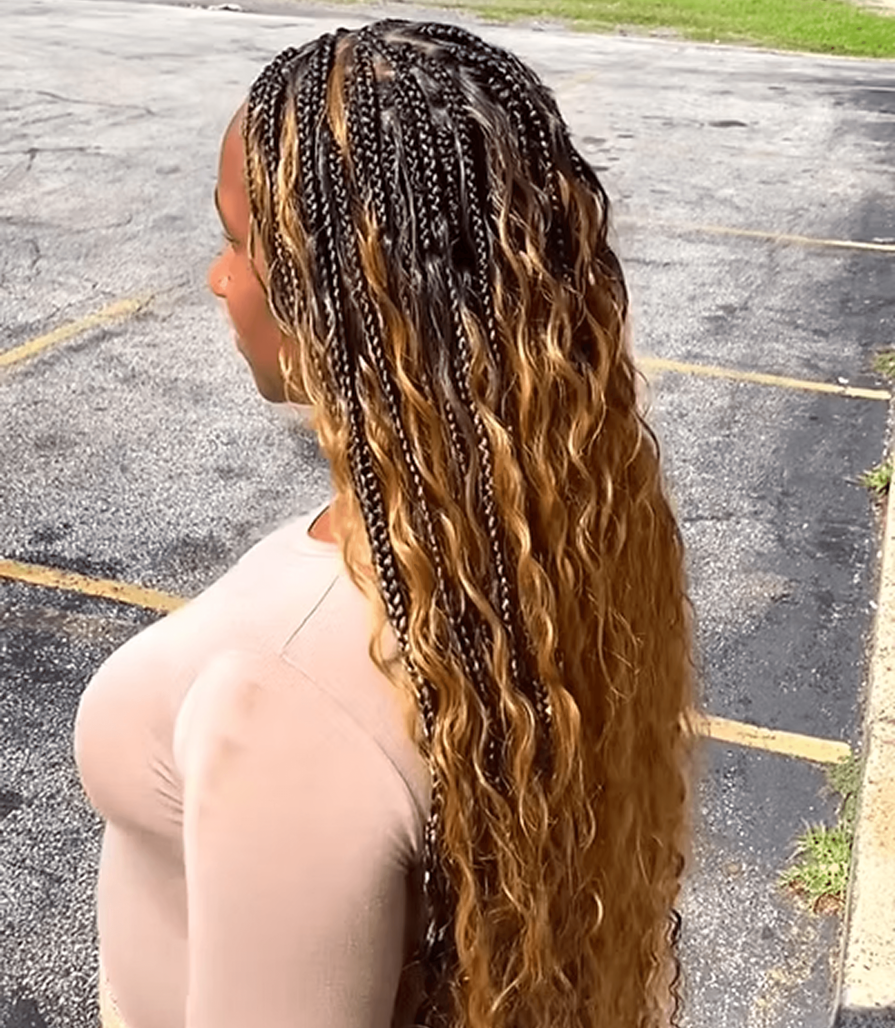 Woman with braided hair extensions